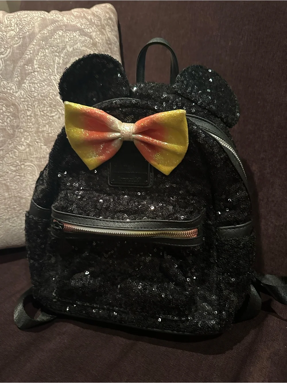 Kids Sequin Ear Backpack with Yellow-Orange Gradient Bow